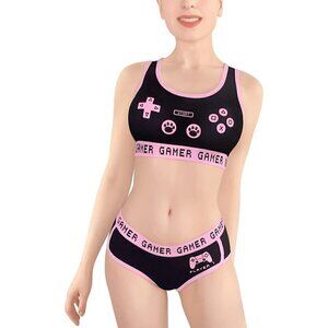 Littleforbig Women Cotton Camisole and Pantie Sport Loungewear Bralette Set Pink